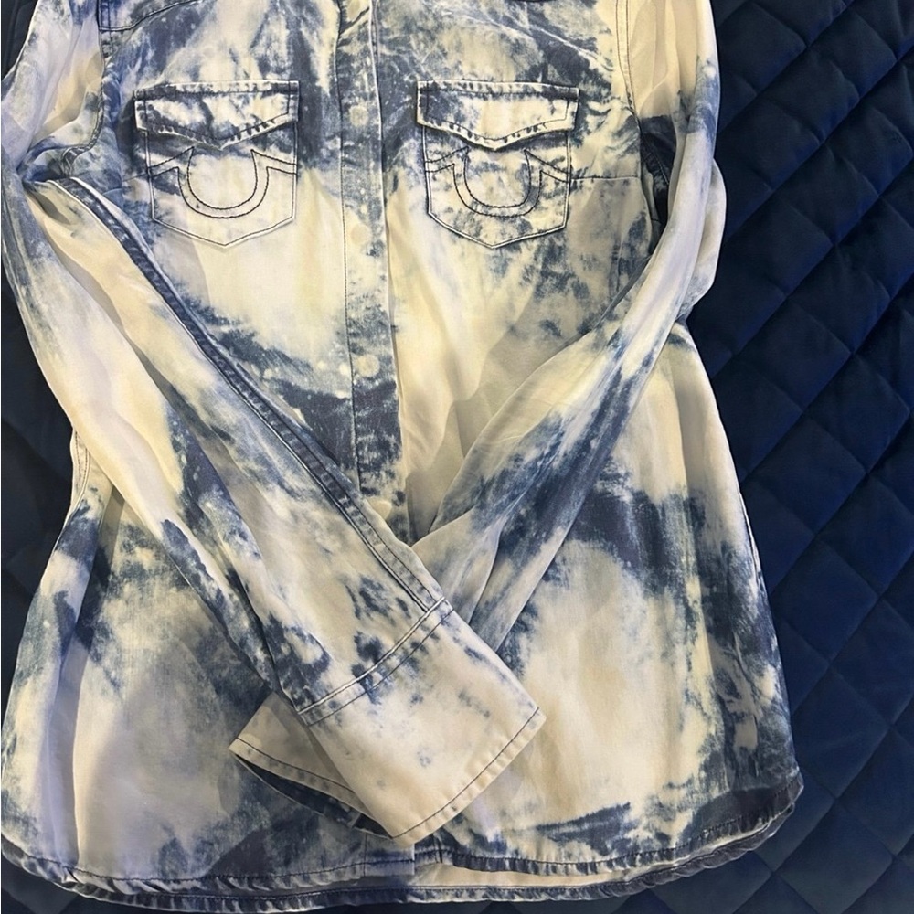 True Religion Blue Tie-Dye Denim Shirt